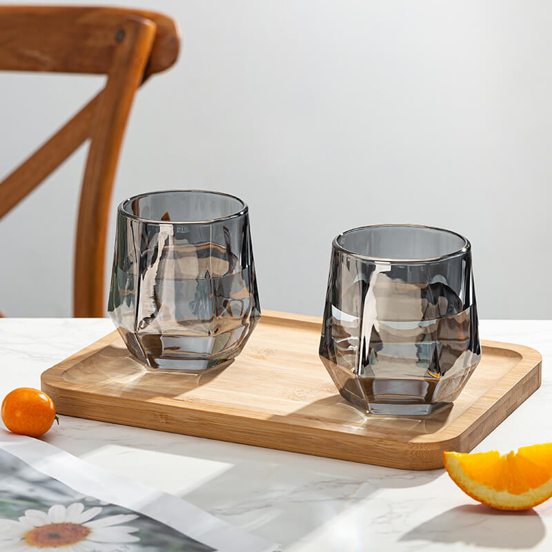 Amber Hexagonal Glass Cups | Elegant Design with Unique Shape | Perfect for Juices and Beverages