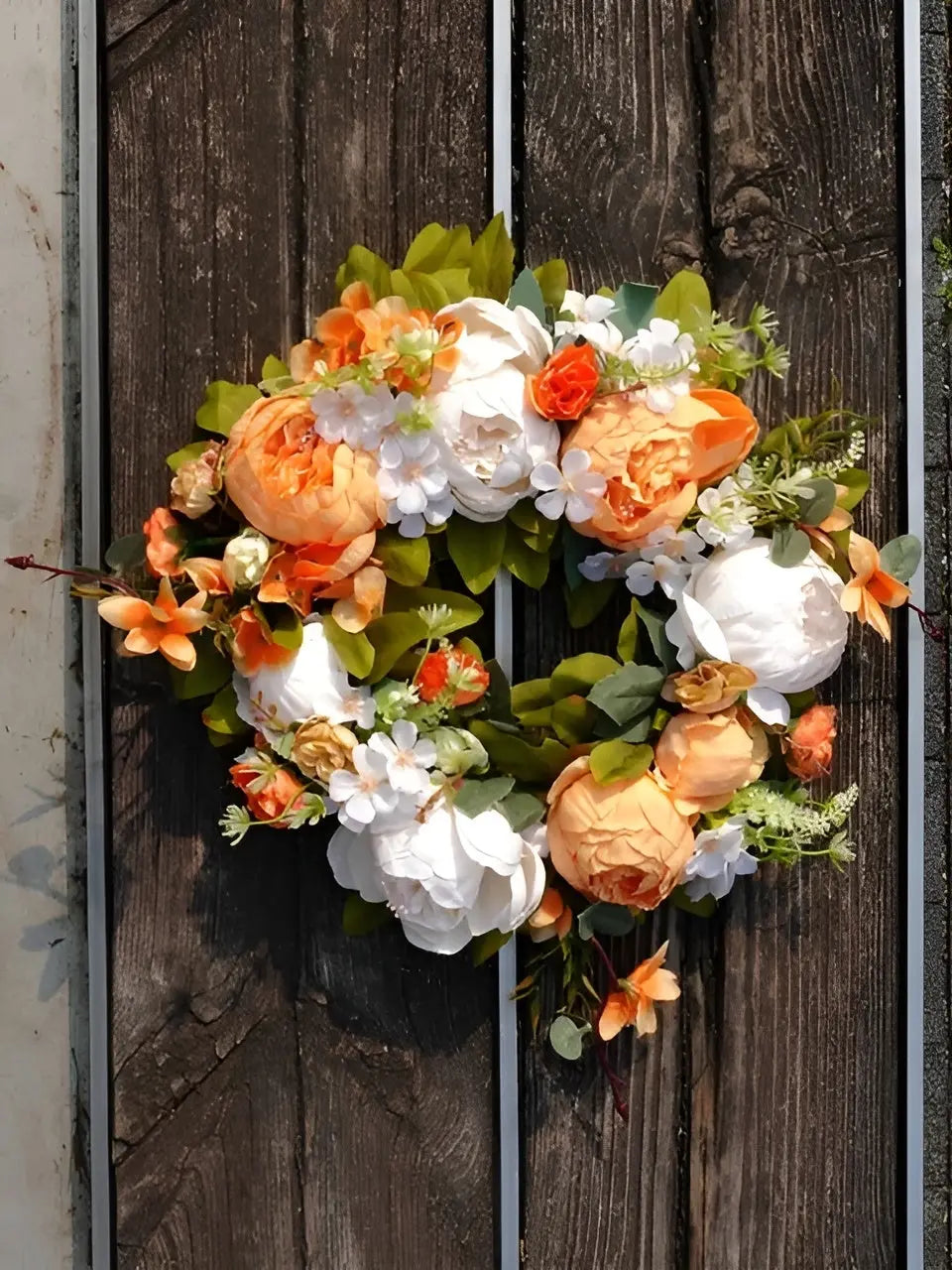 AutumnBloom | Artificial Wreath with Realistic Peonies | Weather-Resistant Faux Decoration for Front Door and Home
