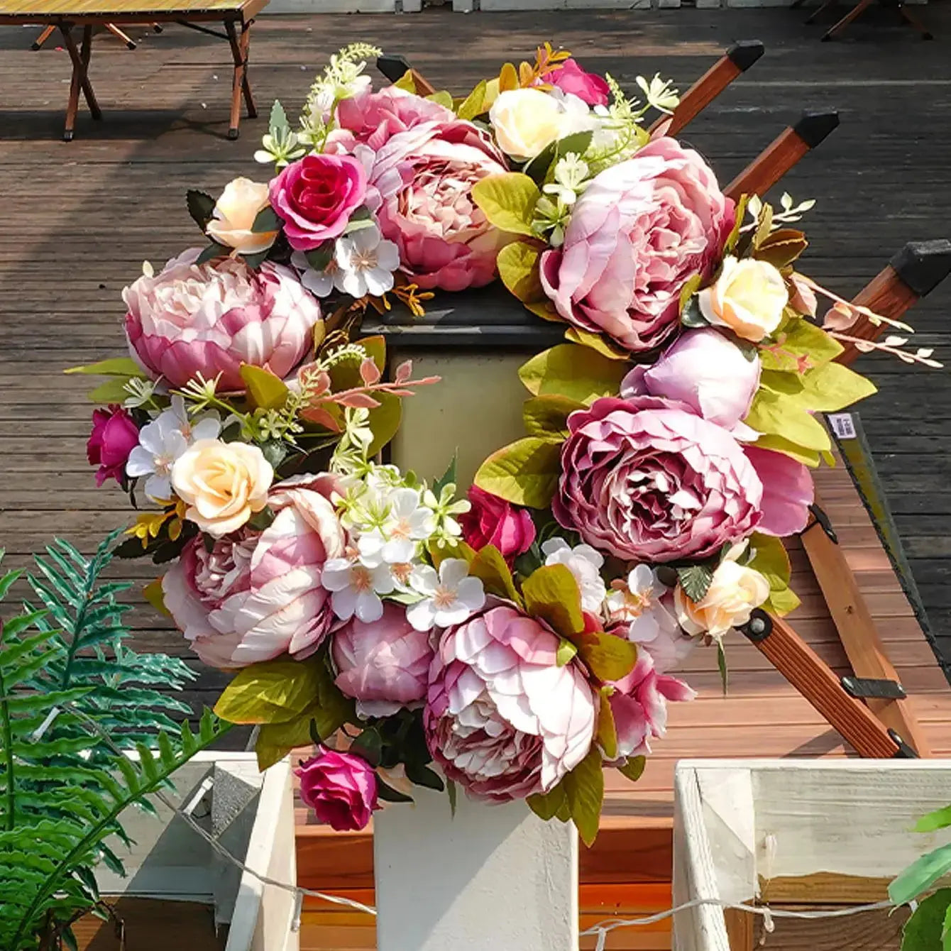 AutumnBloom | Artificial Wreath with Realistic Peonies | Weather-Resistant Faux Decoration for Front Door and Home