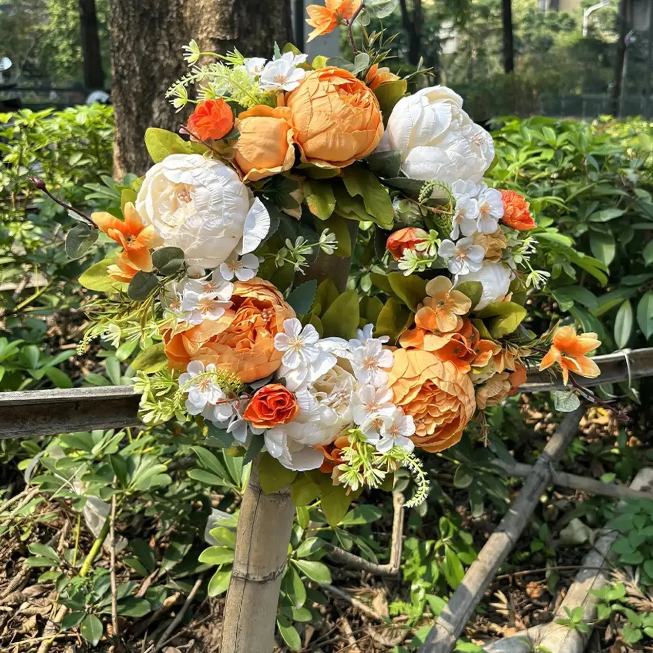 AutumnBloom | Artificial Wreath with Realistic Peonies | Weather-Resistant Faux Decoration for Front Door and Home