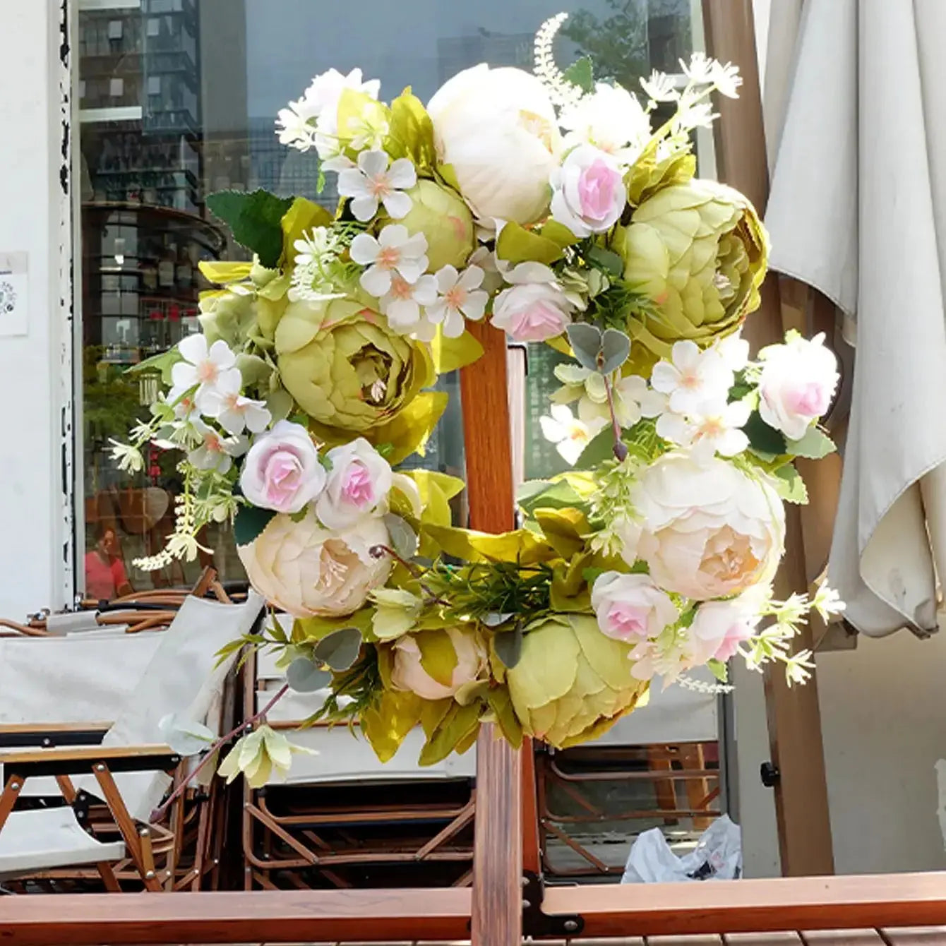 AutumnBloom | Artificial Wreath with Realistic Peonies | Weather-Resistant Faux Decoration for Front Door and Home
