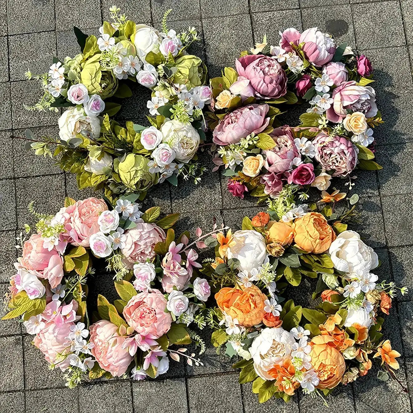 AutumnBloom | Artificial Wreath with Realistic Peonies | Weather-Resistant Faux Decoration for Front Door and Home