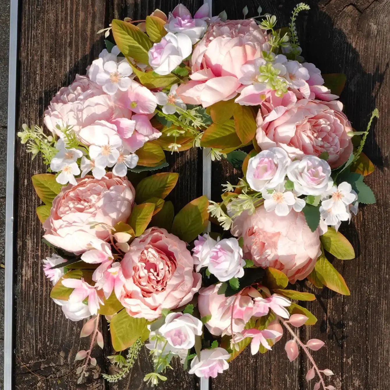 AutumnBloom | Artificial Wreath with Realistic Peonies | Weather-Resistant Faux Decoration for Front Door and Home