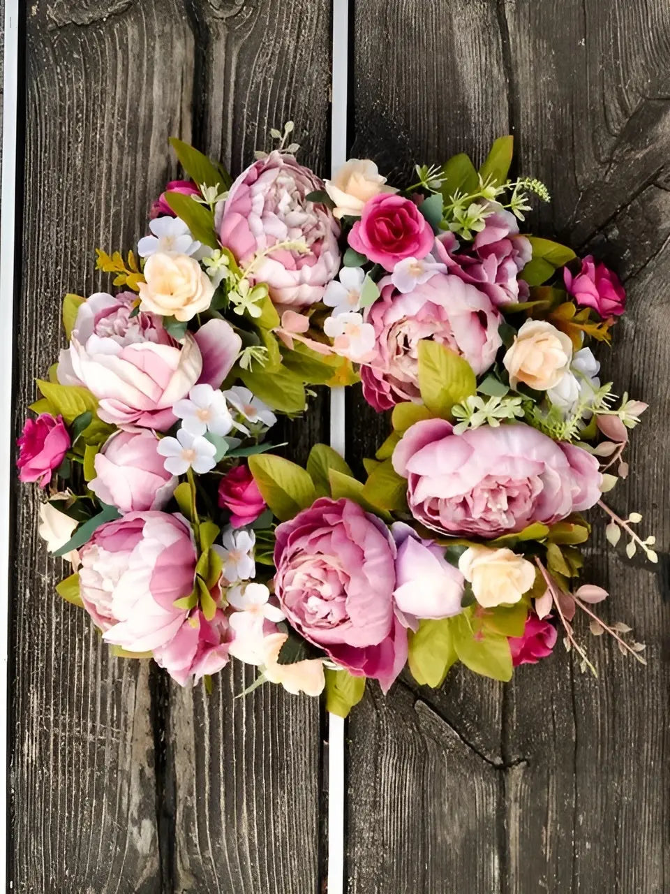 AutumnBloom | Artificial Wreath with Realistic Peonies | Weather-Resistant Faux Decoration for Front Door and Home