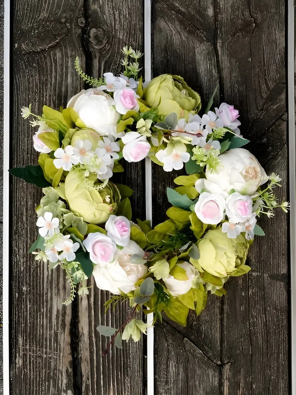 AutumnBloom | Artificial Wreath with Realistic Peonies | Weather-Resistant Faux Decoration for Front Door and Home