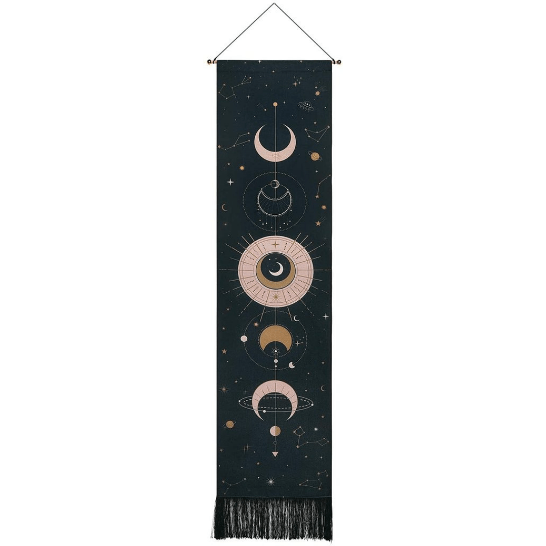 Celestial Decor | Moon Phases Tapestry Wall Hanging with Fringed Edges | Bohemian Charm for Home Aesthetics