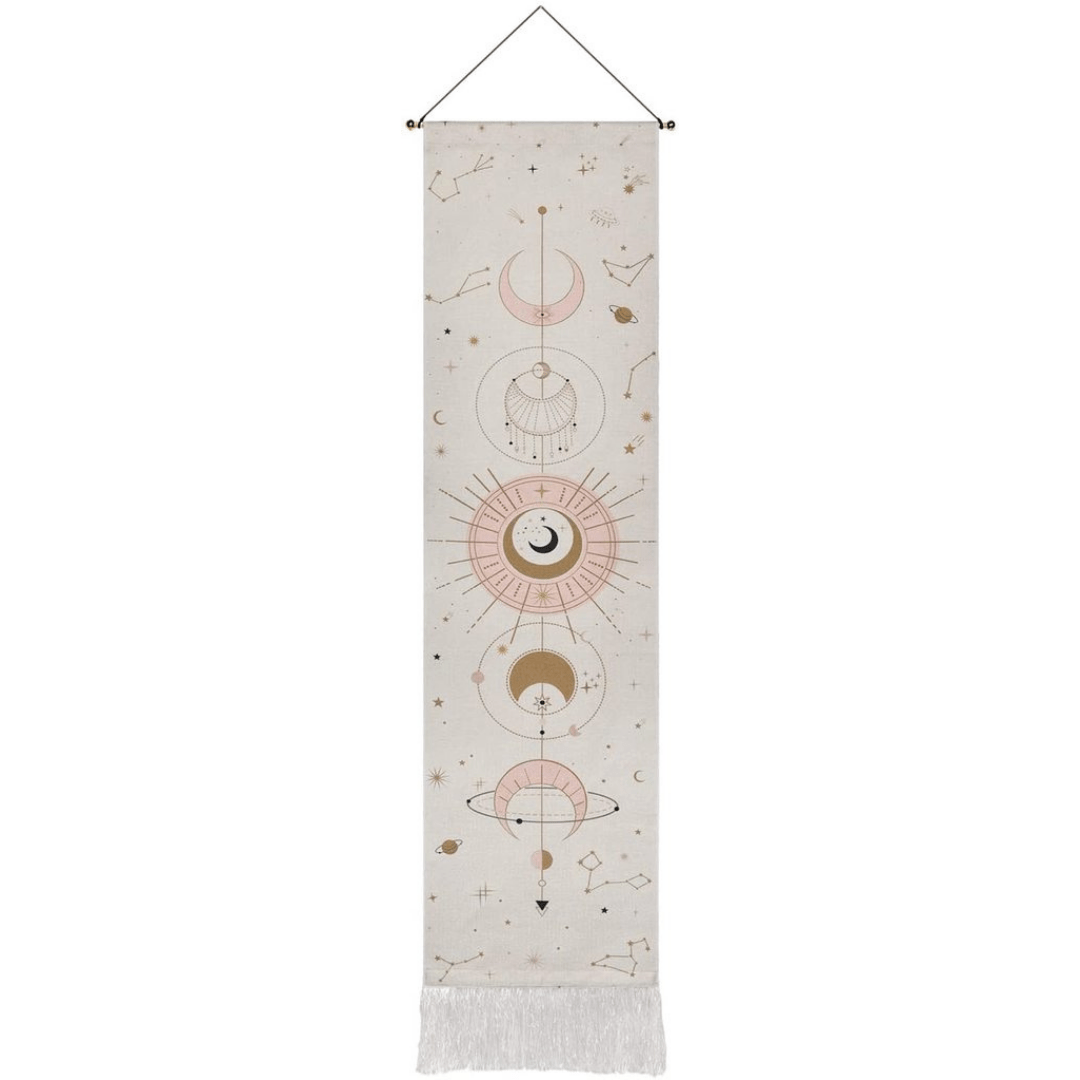 Celestial Decor | Moon Phases Tapestry Wall Hanging with Fringed Edges | Bohemian Charm for Home Aesthetics