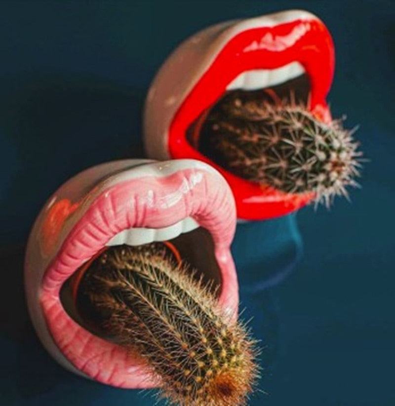 Chic Planters | Lip-Shaped Flower Pot with Shiny Ceramic Finish | Unique Indoor Decor for Succulents and Herbs
