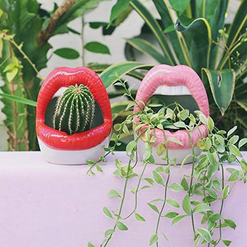 Chic Planters | Lip-Shaped Flower Pot with Shiny Ceramic Finish | Unique Indoor Decor for Succulents and Herbs