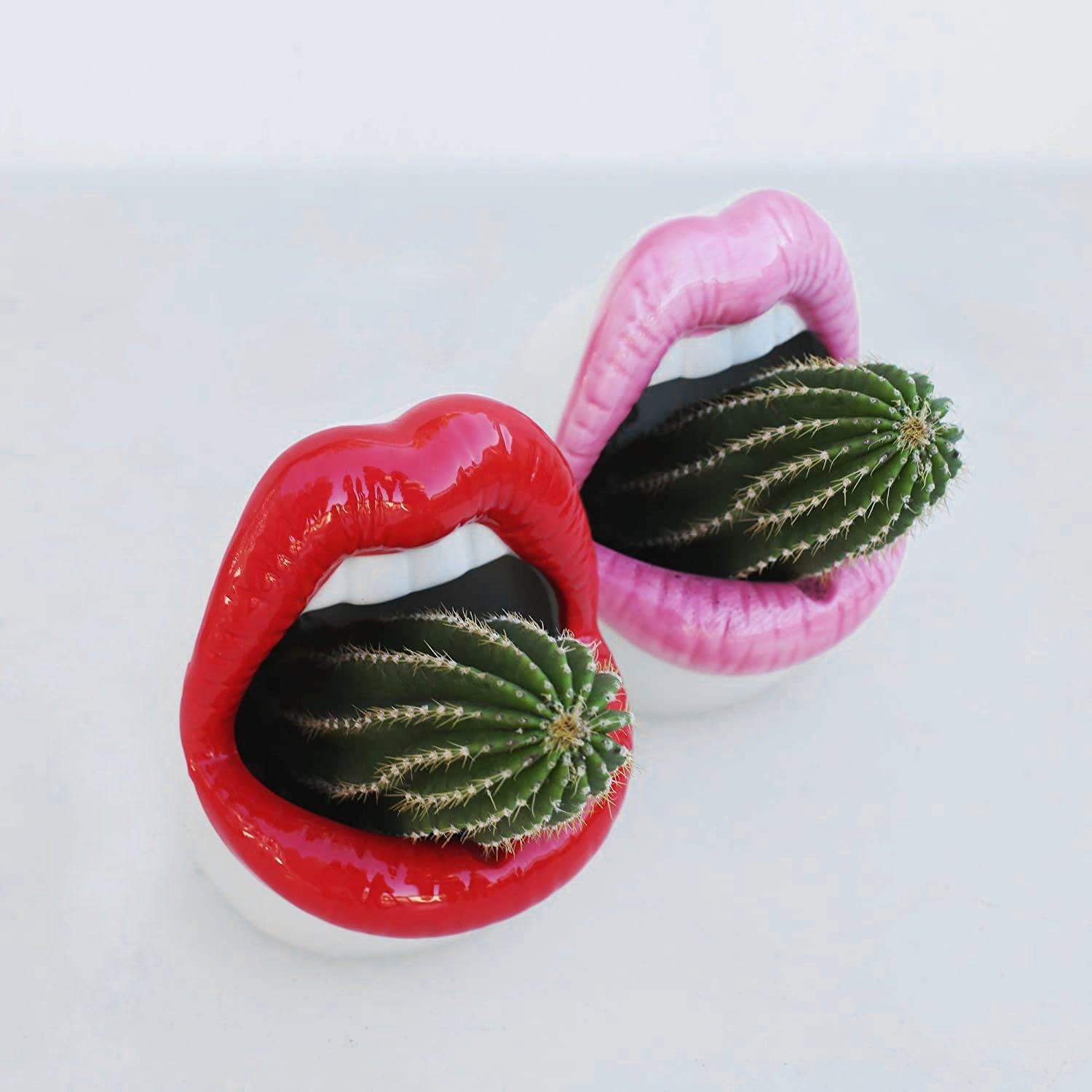 Chic Planters | Lip-Shaped Flower Pot with Shiny Ceramic Finish | Unique Indoor Decor for Succulents and Herbs