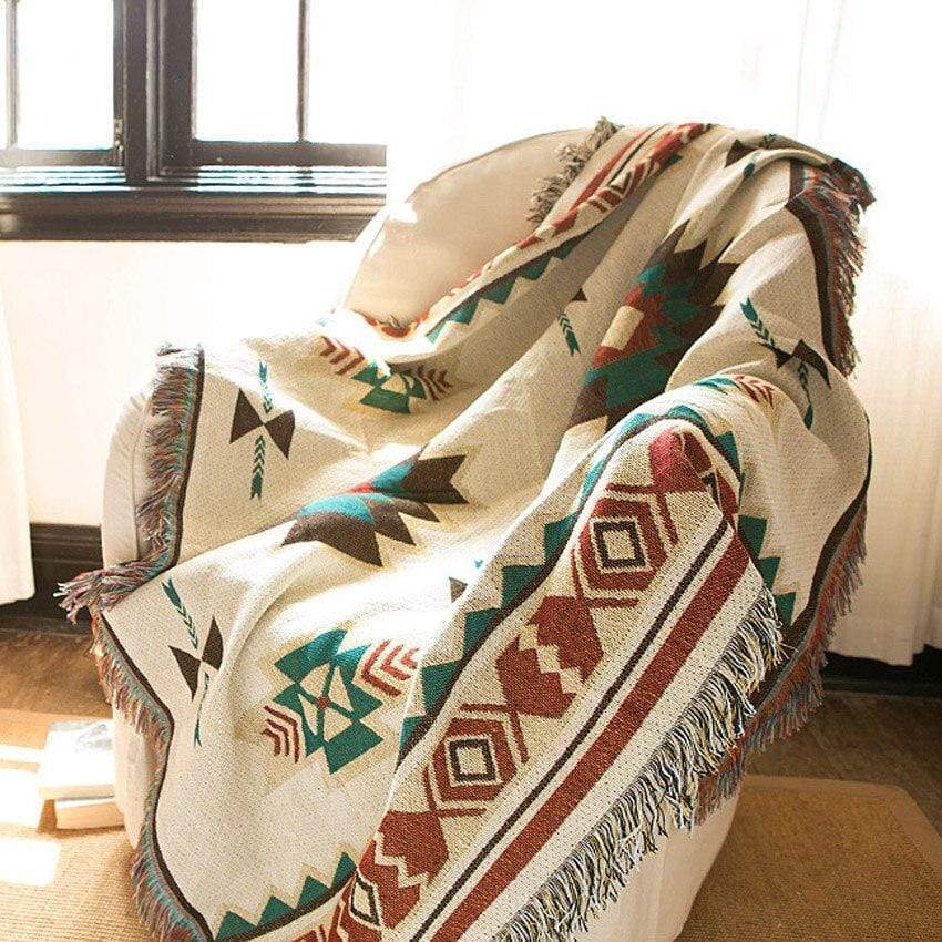 Cozy Living | American Native Throw Blanket with Soft Cotton Fabric | Decorative Sofa Bedding for Warmth