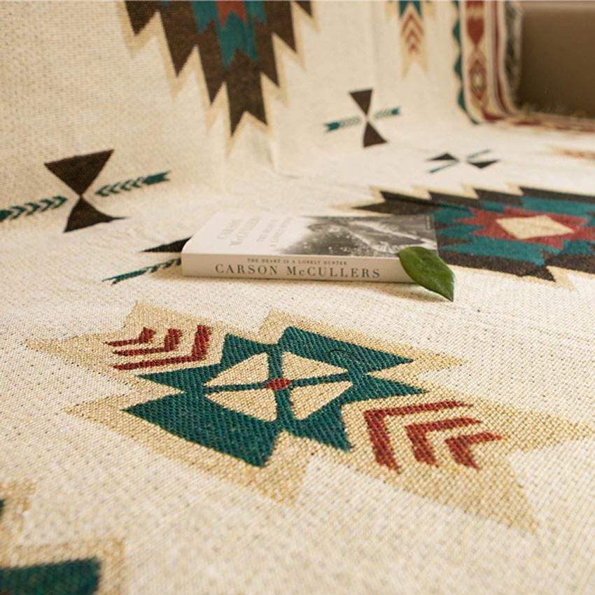 Cozy Living | American Native Throw Blanket with Soft Cotton Fabric | Decorative Sofa Bedding for Warmth