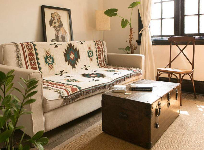Cozy Living | American Native Throw Blanket with Soft Cotton Fabric | Decorative Sofa Bedding for Warmth