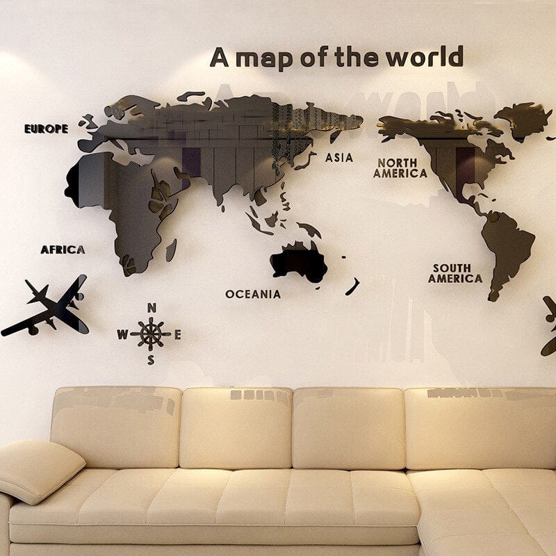 Creative Decor | 3D World Map Wall Decals with Premium Acrylic Finish | Unique Home Decoration for Stunning Interiors