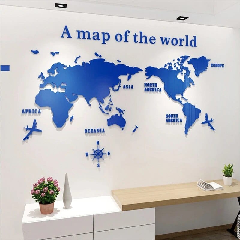 Creative Decor | 3D World Map Wall Decals with Premium Acrylic Finish | Unique Home Decoration for Stunning Interiors