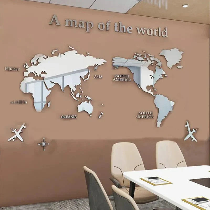 Creative Decor | 3D World Map Wall Decals with Premium Acrylic Finish | Unique Home Decoration for Stunning Interiors