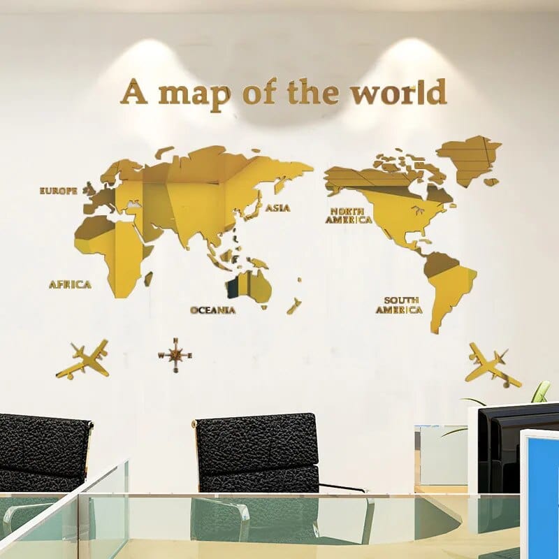 Creative Decor | 3D World Map Wall Decals with Premium Acrylic Finish | Unique Home Decoration for Stunning Interiors