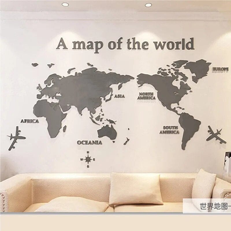 Creative Decor | 3D World Map Wall Decals with Premium Acrylic Finish | Unique Home Decoration for Stunning Interiors