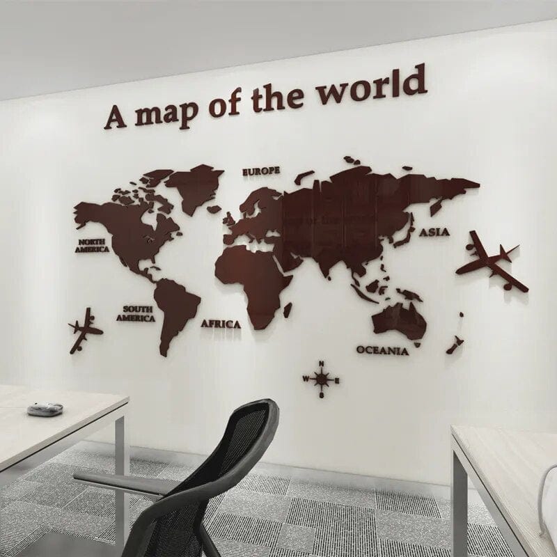 Creative Decor | 3D World Map Wall Decals with Premium Acrylic Finish | Unique Home Decoration for Stunning Interiors