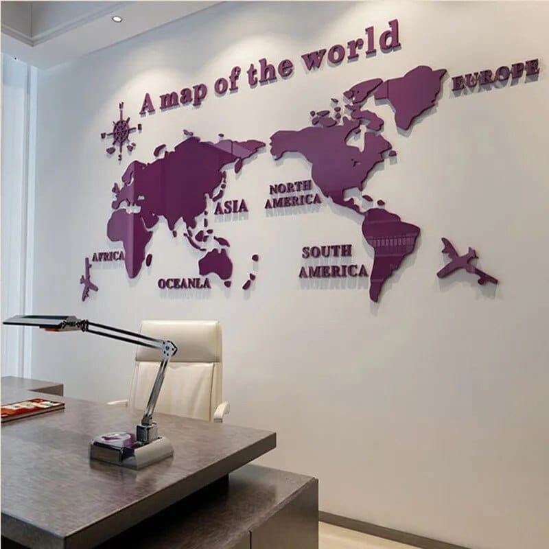 Creative Decor | 3D World Map Wall Decals with Premium Acrylic Finish | Unique Home Decoration for Stunning Interiors