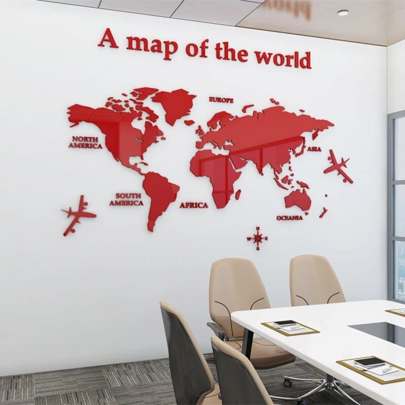 Creative Decor | 3D World Map Wall Decals with Premium Acrylic Finish | Unique Home Decoration for Stunning Interiors