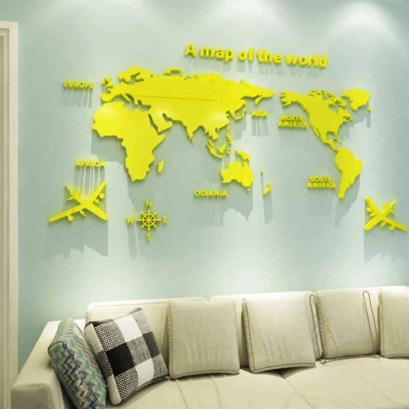 Creative Decor | 3D World Map Wall Decals with Premium Acrylic Finish | Unique Home Decoration for Stunning Interiors