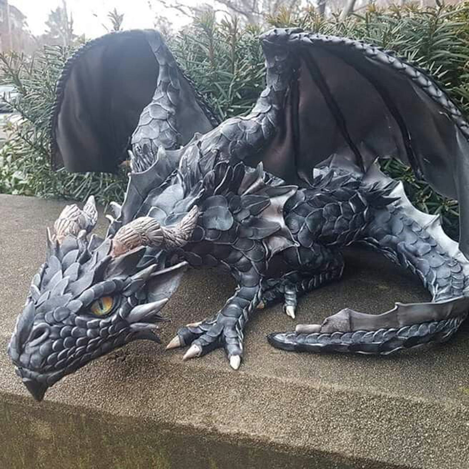 Crouching Dragon Guardian Statue | Gothic Garden Sculpture with Intricate Design | Durable Outdoor Ornament for Enchanting Decor