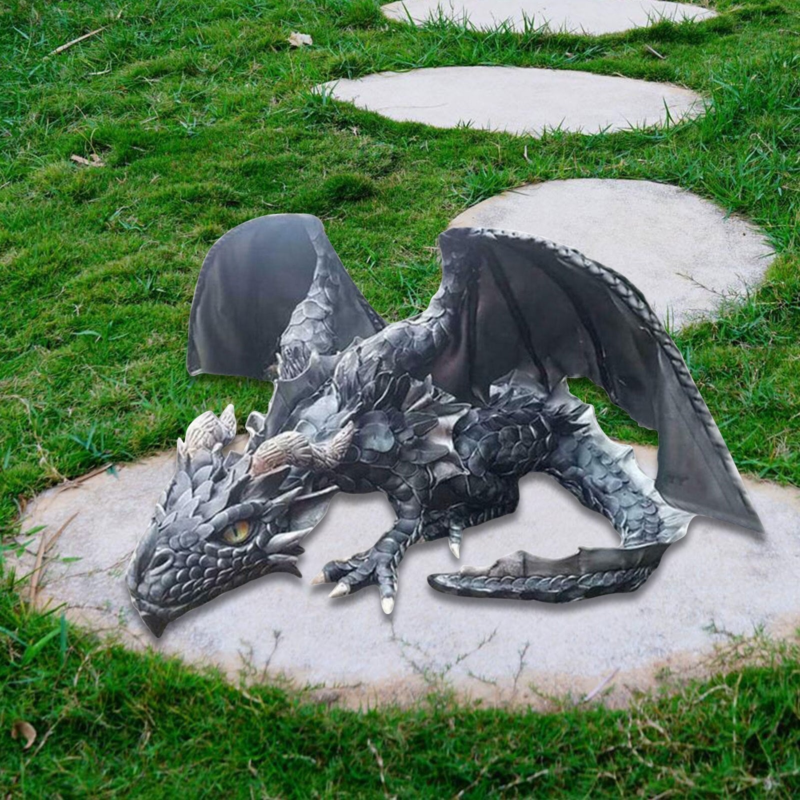Crouching Dragon Guardian Statue | Gothic Garden Sculpture with Intricate Design | Durable Outdoor Ornament for Enchanting Decor