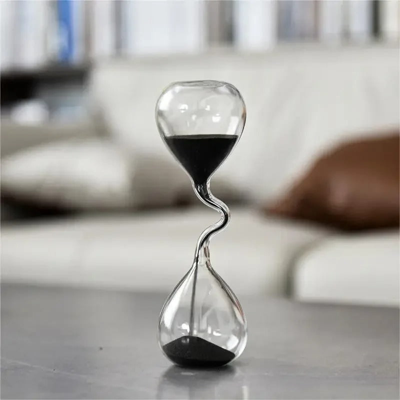 Curvy Black Hourglass | Elegant Glass Design with Deep Black Sand | Timeless Decor for Home and Office