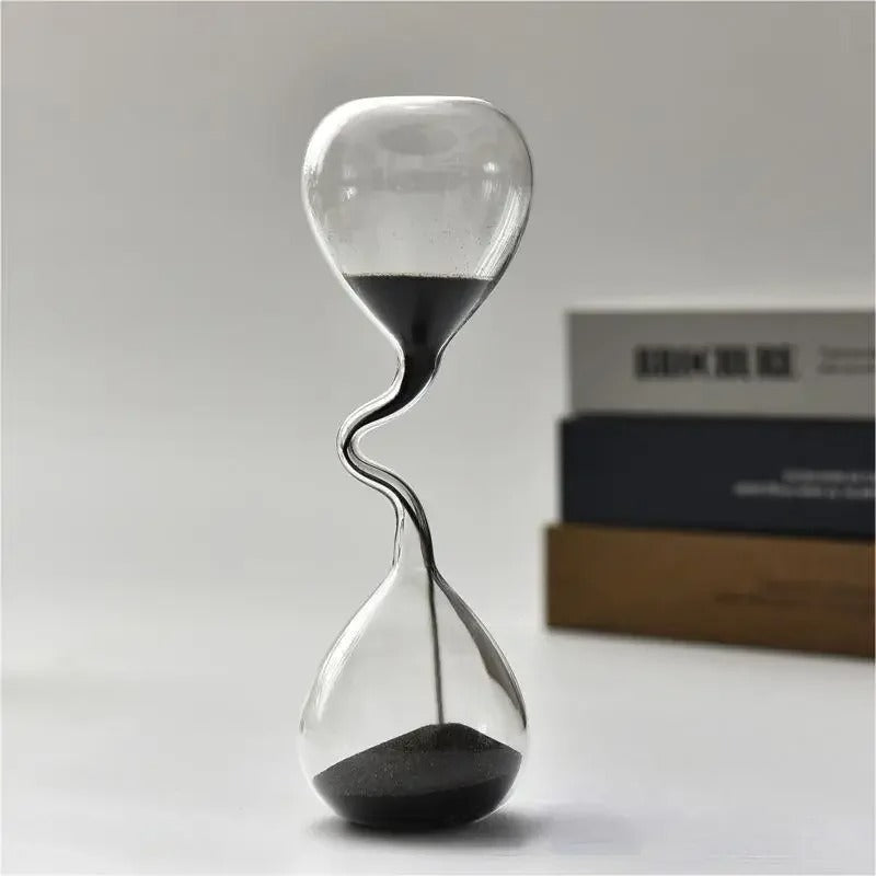 Curvy Black Hourglass | Elegant Glass Design with Deep Black Sand | Timeless Decor for Home and Office