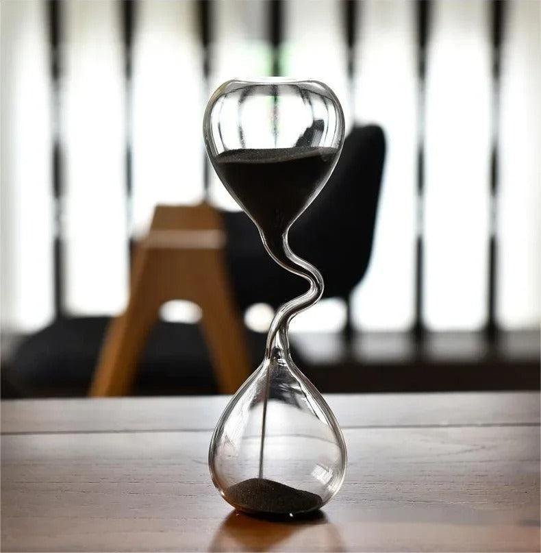 Curvy Black Hourglass | Elegant Glass Design with Deep Black Sand | Timeless Decor for Home and Office