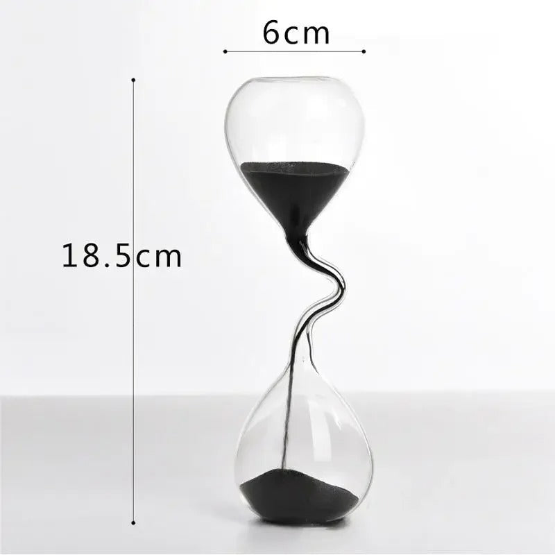 Curvy Black Hourglass | Elegant Glass Design with Deep Black Sand | Timeless Decor for Home and Office