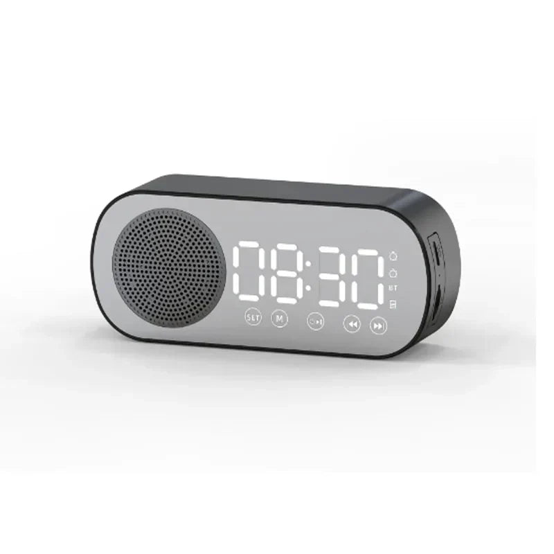 Digital Alarm Clock with Bluetooth Speaker & FM Radio | Stylish LED Mirror Design for Modern Spaces