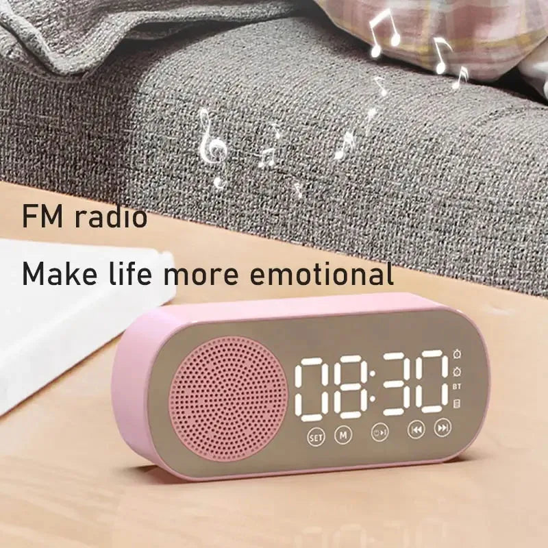 Digital Alarm Clock with Bluetooth Speaker & FM Radio | Stylish LED Mirror Design for Modern Spaces