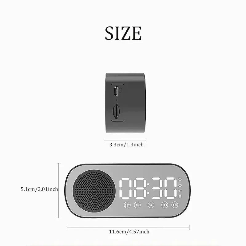 Digital Alarm Clock with Bluetooth Speaker & FM Radio | Stylish LED Mirror Design for Modern Spaces