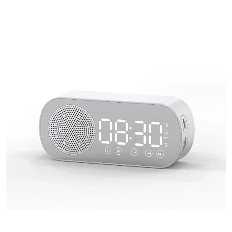 Digital Alarm Clock with Bluetooth Speaker & FM Radio | Stylish LED Mirror Design for Modern Spaces
