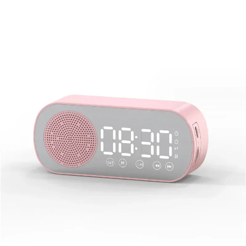Digital Alarm Clock with Bluetooth Speaker & FM Radio | Stylish LED Mirror Design for Modern Spaces
