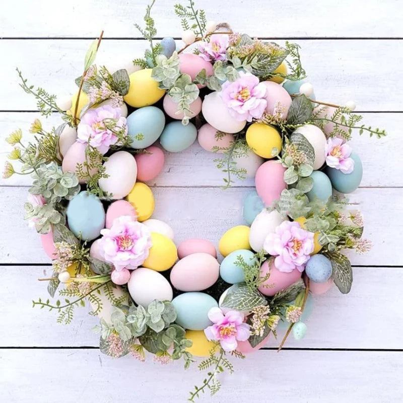 Easter Wreath | Colorful Bow Ribbon Design with Unique Egg Ornaments | Festive Home Decor for Holiday Cheer