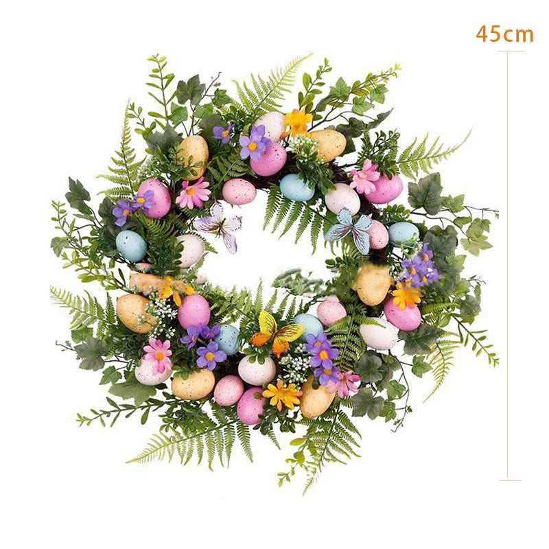 Easter Wreath | Colorful Bow Ribbon Design with Unique Egg Ornaments | Festive Home Decor for Holiday Cheer