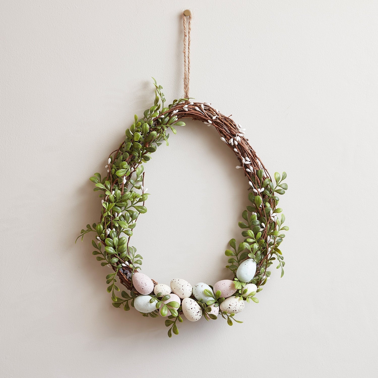 Easter Wreaths | Egg-Shaped Door Wreath with Fairy Lights | Whimsical Decor for Front Door