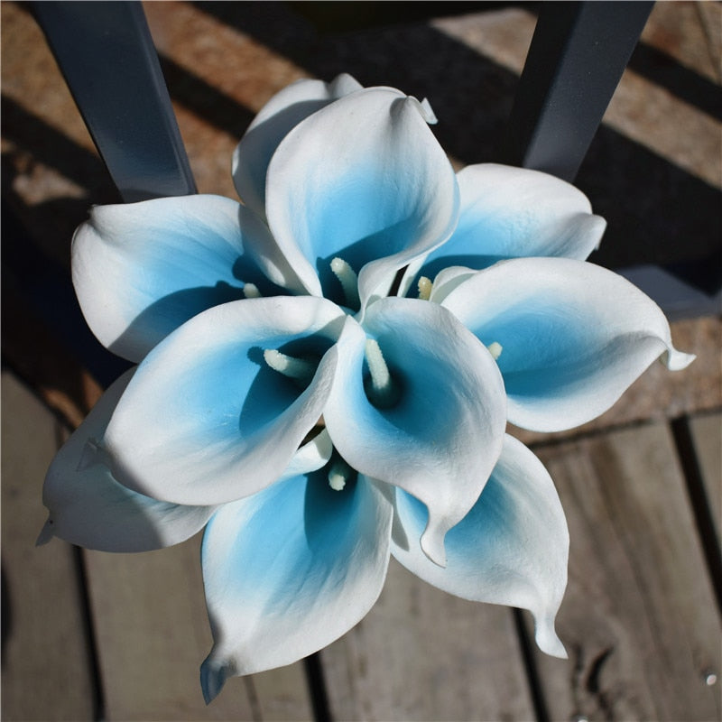 Elegant Calla Lily Flower Bouquet with Real Touch Design | Stunning Marine Blue Decor for Weddings and Events