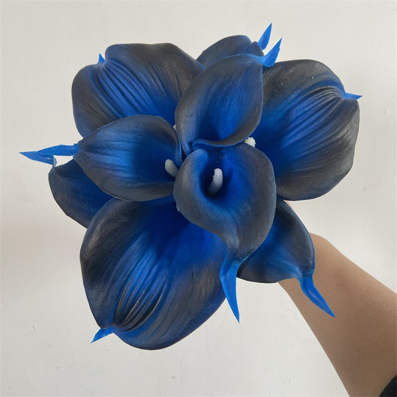 Elegant Calla Lily Flower Bouquet with Real Touch Design | Stunning Marine Blue Decor for Weddings and Events
