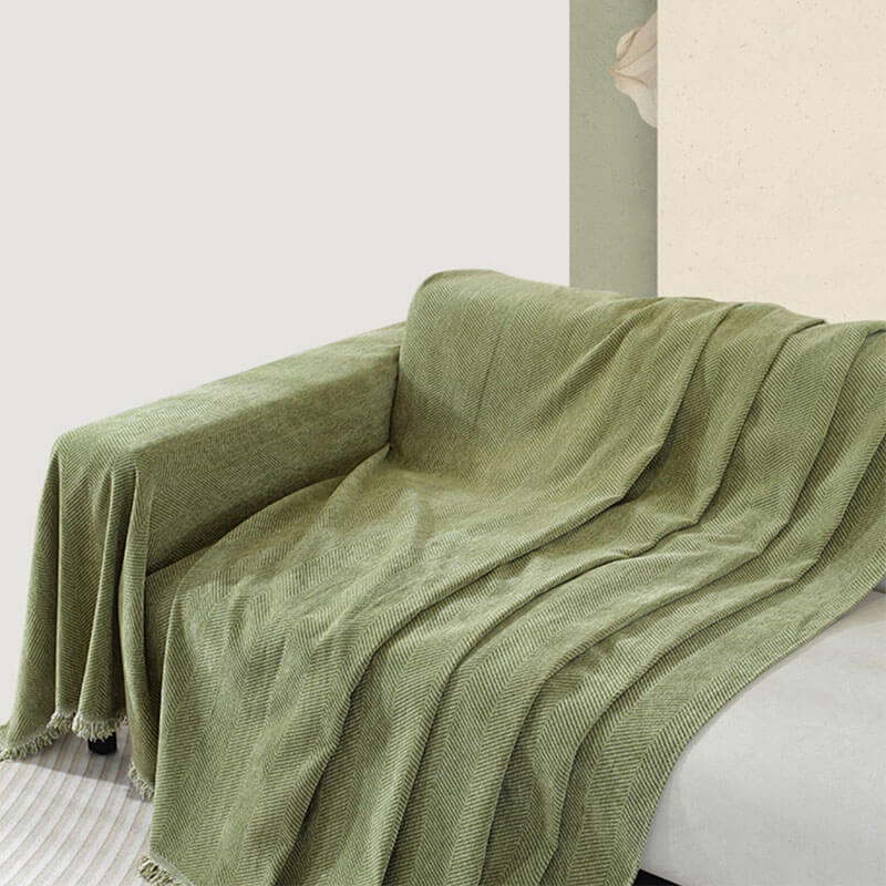 Elegant Chenille Sofa Cover | Soft Herringbone Design with Tassels | Stylish Protection for Your Furniture