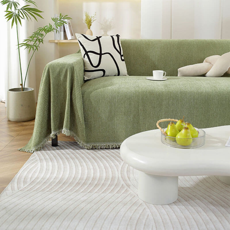 Elegant Chenille Sofa Cover | Soft Herringbone Design with Tassels | Stylish Protection for Your Furniture