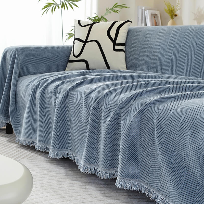 Elegant Chenille Sofa Cover with Herringbone Design | Cozy Protection for Stylish Living Spaces
