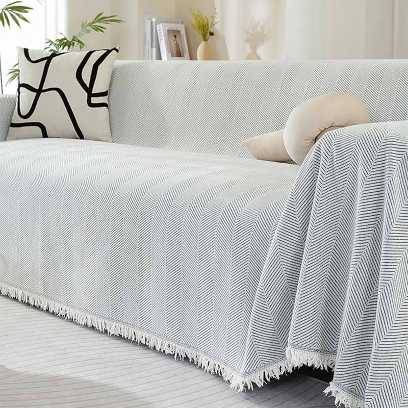 Elegant Chenille Sofa Cover with Herringbone Design | Cozy Protection for Stylish Living Spaces