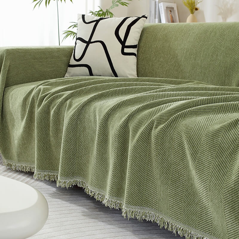 Elegant Chenille Sofa Cover with Herringbone Design | Cozy Protection for Stylish Living Spaces