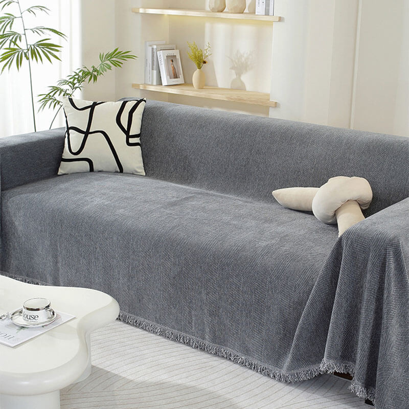 Elegant Chenille Sofa Cover with Herringbone Design | Cozy Protection for Stylish Living Spaces