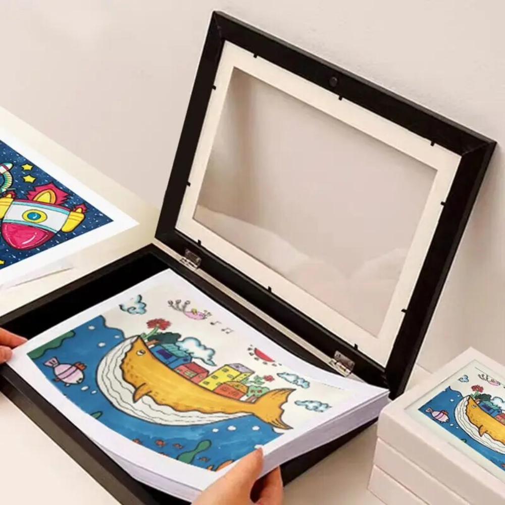 Elegant Children's Art Frame with Durable Wood & Acrylic Design for Showcasing Creativity
