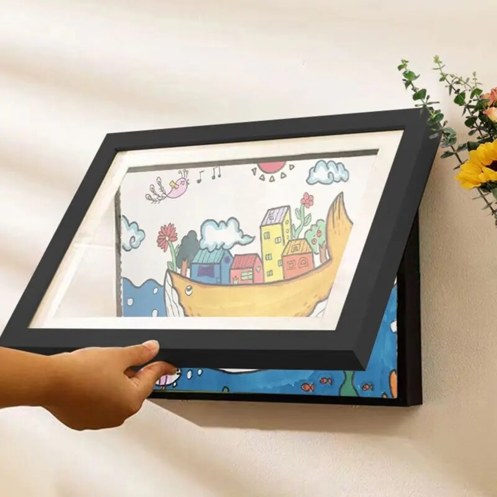 Elegant Children's Art Frame with Durable Wood & Acrylic Design for Showcasing Creativity